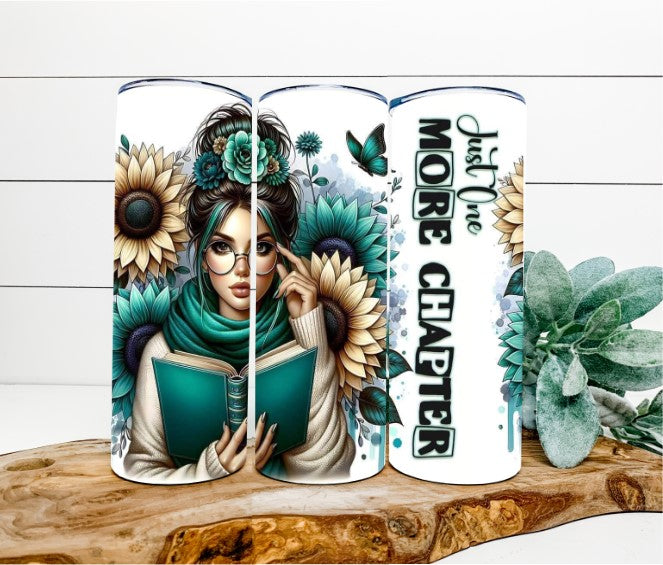 Just One More Chapter 20oz Tumbler – Book Lover Sunflower Travel Cup