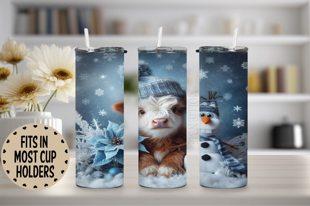 Highland Cow Winter Snowman Tumbler