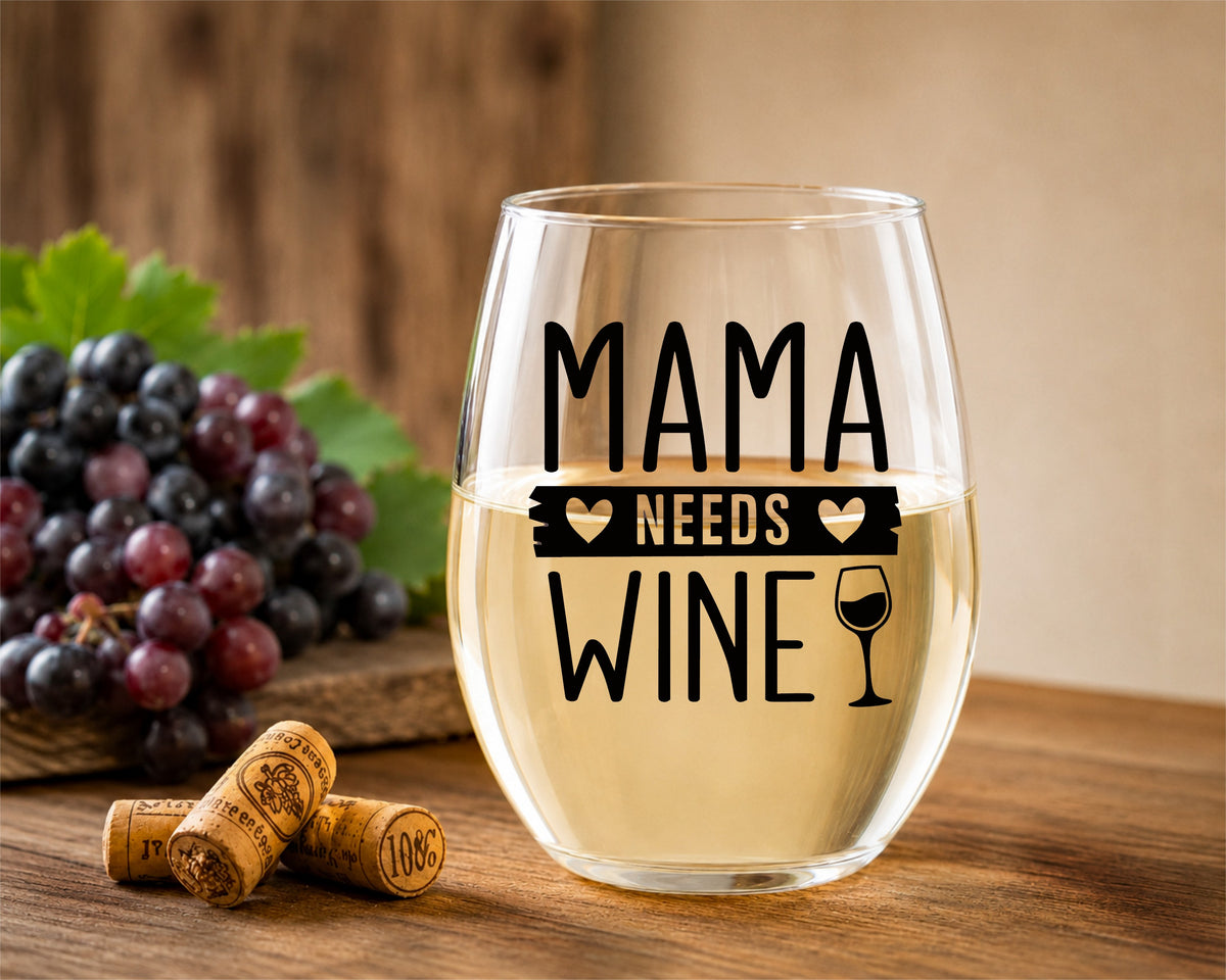 Mama Needs Wine Stemless Wine Glass | Funny Mom Wine Glass | Mother's Day Gift | Birthday Gift for Mom | Wine Lover Gift