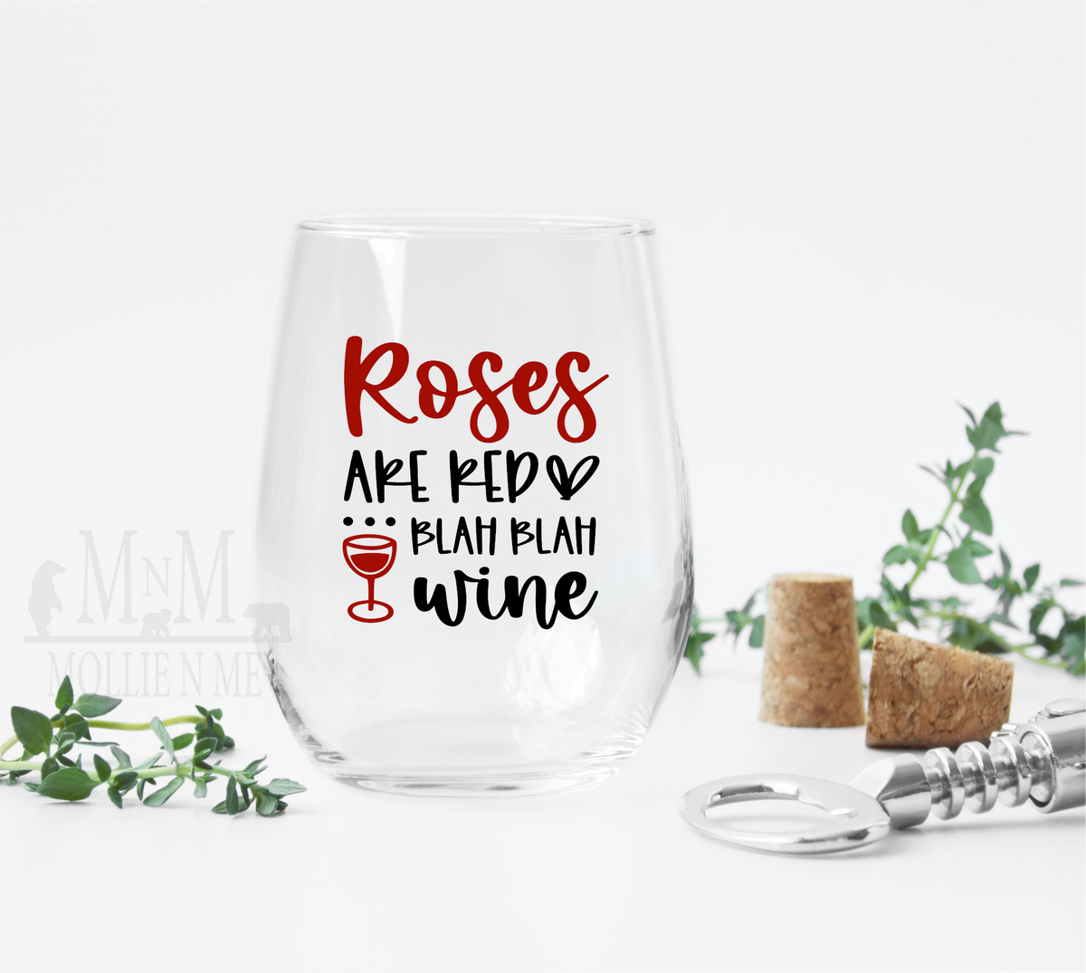 Funny Wine Glass – Roses Are Red Blah Blah Wine – Stemless Wine Glass – Valentine’s Day Gift – Sarcastic Wine Lover Gift